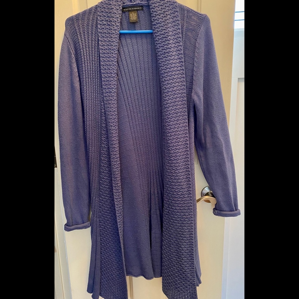 Grace Elements long blue cardigan sweater.